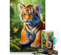 Puzzle de 1000 pièces Petit Tigre et Papillon pour Adolescents stimule la mémoire, se détend et s’Amuse Bords précis Un Cadeau attentionné 38x52cm