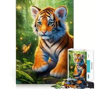 Puzzle de 1000 pièces Petit Tigre et Papillon pour Adolescents Un Jeu de logique et de Stimulation Anti-Stress, aux découpes précises, Un Joli Cadeau 50x75cm