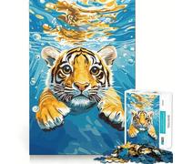 Puzzle de 1000 pièces Petit Tigre nageant sous l'eau pour Adultes et Adolescents, Jeu de réflexion apaisant, Cadeau de Noël idéal 38x52cm