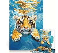 Puzzle de 1000 pièces Petit Tigre nageant sous l'eau pour Adultes, Jeu de réflexion apaisant, Bords précis, Cadeau touchant 50x75cm