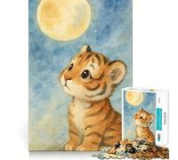 Puzzle de 1000 pièces Petit Tigre sous la Lune pour Adolescents, Jeu de réflexion, Design Simple et Amusant, Cadeau mémorable 38x26cm
