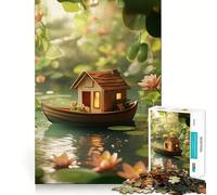 Puzzle de 1000 pièces Petite Maison Flottante sur Un étang pour Adolescents, Jeu de logique et de réflexion, Calme et précis, Surprise de Noël 38x26cm