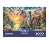 Puzzle de 1000 pièces Phare au Coucher du Soleil Phare avec Chiens au Coucher du Soleil. Une activité Amusante et stimulante pour Toute la Famille, idéale pour se détendre à la Maison. 70x50cm/1000p