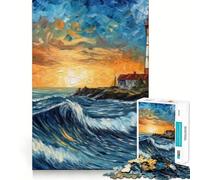 Puzzle de 1000 pièces Phare étoilé pour Adultes, Jeu de réflexion apaisant, Bords précis, 38x26cm
