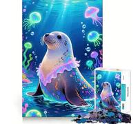 Puzzle de 1000 pièces Phoque dans l'océan et méduse pour Adultes Cadeau Unique et apaisant (50x75cm)