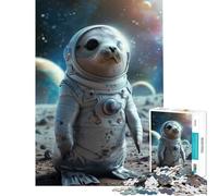 Puzzle de 1000 pièces Phoque en Combinaison Spatiale sur Une planète Activités Amusantes à la Maison Jeu éducatif de Course de Vitesse Manuelle pour Les Enfants de 14 Ans et Plus (38x26cm)