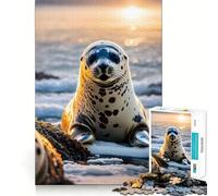 Puzzle de 1000 pièces Phoques au pôle Nord pour Adultes Jeu de réflexion et de Loisirs créatifs Découpe Fine pour Les vœux du Père Noël (38x52cm)