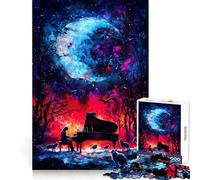 Puzzle de 1000 pièces Piano sous Une Lune Cosmique pour Adolescents, Jeu de logique et de Train, décoration Murale Lumineuse et relaxante aux découpes Lisses (38x52cm)