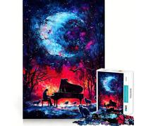 Puzzle de 1000 pièces Piano sous Une Lune Cosmique pour Adolescents, Jeu de logique et de Train, décoration Murale Lumineuse et relaxante aux découpes Lisses (38x52cm)