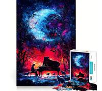 Puzzle de 1000 pièces Piano sous Une Lune Cosmique pour Adolescents Puzzle Facile à Assembler et à découper pour Les vœux du Père Noël (50x75cm)