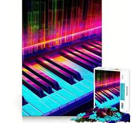 Puzzle de 1000 pièces Piano Techno Lumineux Néon pour Adultes, Jeu de réflexion Facile à Assembler, Cadeau saisonnier (38x52cm)
