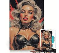 Puzzle de 1000 pièces Pin-up Blonde en Soutien-Gorge et Ras-de-Cou en Cuir,découpe précise,Jeu de réflexion,Cadeau Facile à Jouer,Cadeau d'anniversaire Amusant (38x26cm)