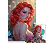 Puzzle de 1000 pièces Pin-up rousse et Fleurs Sauvages pour Adolescents stimule la mémoire, se détend et s’Amuse Découpe de qualité supérieure Cadeau élégant (50x75cm)