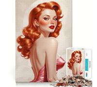Puzzle de 1000 pièces Pin-up rousse Sexy pour Adolescents, Jeu cognitif, Plaisir Lent, Bords de qualité supérieure, Cadeau du Père Noël 50x75cm