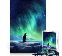 Puzzle de 1000 pièces Pingouin Aurores Polaires pour Adolescents Jeu de logique et d'adresse Décoration Murale Amusante et Facile à découper (38x52cm)