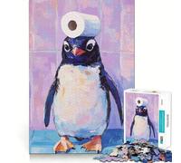 Puzzle de 1000 pièces Pingouin avec Chapeau en Papier Toilette, idéal pour Les Adolescents, pour stimuler Leur mémoire, se divertir à la Maison et Offrir Un Joli Cadeau (38x52cm)