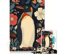 Puzzle de 1000 pièces Pingouin dans Un Jardin Fleuri Illustration pour Adultes et Adolescents Jeu de réflexion Anti-Stress Cadeau Original (38x52cm)