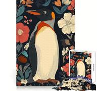 Puzzle de 1000 pièces Pingouin dans Un Jardin Fleuri Illustration pour Adultes et Adolescents Jeu de réflexion Anti-Stress Cadeau Original (38x52cm)