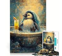 Puzzle de 1000 pièces Pingouin dans Une Baignoire avec Cocktail (50x75cm) - Idéal pour Les Adolescents - Stimule la mémoire - Design apaisant et Amusant - Cadeau élégant