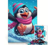 Puzzle de 1000 pièces Pingouin en Luge dans Un Paysage d'hiver Bords Lisses Jeu de Concentration Amusant Idéal pour des Moments de détente Cadeau d'anniversaire (38x26cm)