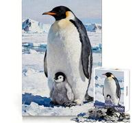 Puzzle de 1000 pièces Pingouin et Son Poussin pour Adultes, Jeu de logique, détente et Amusement, pour Les vœux du Père Noël (38x26cm)