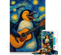 Puzzle de 1000 pièces Pingouin Guitariste dans Le Style de La Nuit étoilée pour Adultes et Adolescents Jeu de logique Clair Découpe Parfaite pour Les vœux du Père Noël (50x75cm)