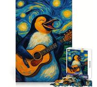 Puzzle de 1000 pièces Pingouin Guitariste dans Le Style de La Nuit étoilée pour Adultes, Jeu de logique et de Stimulation Cognitive, Anti-anxiété, découpe précise, Cadeau élégant (38x26cm)