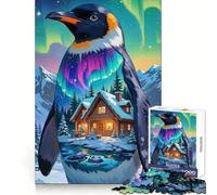 Puzzle de 1000 pièces Pingouin Hiver Aurore Boréale pour Adolescents Renforce la mémoire, apaise et détend Finition de qualité (38x52cm)
