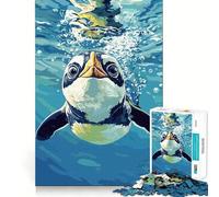 Puzzle de 1000 pièces Pingouin nageant sous l'eau pour Adolescents Jeu de logique et de Train Anti-Stress Découpe Lisse Cadeau mémorable (38x26cm)