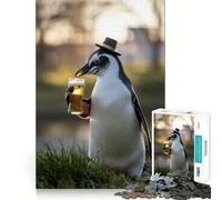 Puzzle de 1000 pièces Pingouin sirotant Une bière pour Adolescents Un Jeu de réflexion Amusant et Facile à Utiliser, Un (50x75cm)