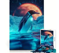Puzzle de 1000 pièces Pingouin sous la Lune Rouge pour Adolescents améliore la mémoire, se détend, Bords précis, Cadeau créatif (38x52cm)