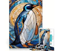Puzzle de 1000 pièces Pingouins en vitrail pour Adultes Jeu de logique Solide Jeu de Groupe Bords Nets 38x52cm