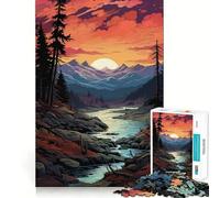 Puzzle de 1000 pièces Pixel Art Paysage de Montagne, rivière et Coucher de Soleil (50x75cm) pour Adultes Renforce la mémoire, apaise l'esprit, qualité supérieure, Surprise chaleureuse