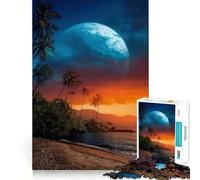 Puzzle de 1000 pièces Plage Tropicale avec Lune géante, Assemblage Parfait, Jeu Stimulant pour Le Cerveau, Temps de Repos, décoration Murale de Noël (38x26cm)
