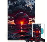 Puzzle de 1000 pièces Planète Rouge émergeant de l'océan pour Adultes Un Puzzle Stimulant la mémoire, la détente et la Relaxation grâce à sa découpe Lisse Idée Cadeau d'anniversaire (38x52cm)