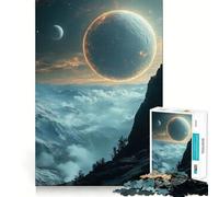 Puzzle de 1000 pièces Planètes au-Dessus de paysages de Montagnes brumeuses pour Adultes et Adolescents, Jouet Anti-Stress, pour Les fêtes (38x26cm)