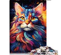 Puzzle de 1000 pièces, Plein de psychédélisme de Mignon Chat Maine Coon Puzzle en Papier, Adolescents et Enfants, Difficile et défi. Taille : 26X38cm