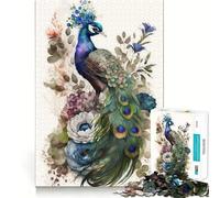 Puzzle de 1000 pièces Plume de Paon pour Adolescents, améliore la mémoire, Passe-Temps Calme, Bords Nets, Cadeau d'anniversaire (38x52cm)