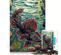 Puzzle de 1000 pièces Poissons Rouges et Noirs sous l'eau pour Adolescents Jeu de Puzzle Stimulant la réflexion, Jeu de Groupe, Art Assembler, Cadeau Classique (38x52cm)