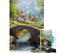 Puzzle de 1000 pièces Pont de Pierre dans Un Village de Montagne pour Adolescents Jeu de logique Solide Découpe de précision pour Les vœux du Père Noël 50x75cm