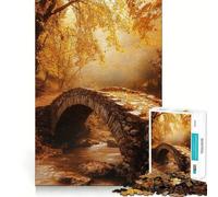Puzzle de 1000 pièces Pont de Pierre d'automne au-Dessus d'un ruisseau Découpe précise Jeu Stimulant pour Le Cerveau Loisirs et Divertissement Décoration de Noël Cadeau (50x75cm)