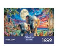Puzzle de 1000 pièces « Pont des éléphants » : Deux éléphants (scène au Clair de Lune), Niveau Impossible, Difficile et Stimulant. Idéal pour se détendre et Offrir. 52 x 38 cm / 1000 pièces.