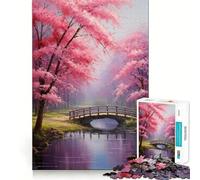 Puzzle de 1000 pièces Pont en Fleurs de Cerisier Jeu de réflexion Amusant et précis Idéal pour Un Moment de détente et de Calme Cadeau de Noël apaisant (38x52cm)