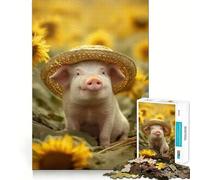 Puzzle de 1000 pièces Porcelet dans Un Champ de tournesols avec Chapeau pour Adolescents, Jeu de logique Puissant, Cadeau d'anniversaire aux Bords Nets, idéal pour se détendre (50x75cm)