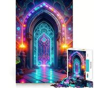 Puzzle de 1000 pièces Portail Néon Vitrail pour Adultes Idéal pour stimuler la mémoire, se détendre et s'amuser Bords Nets Cadeau de Noël (38x52cm)
