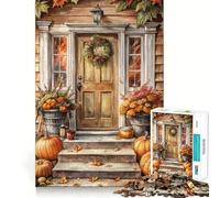 Puzzle de 1000 pièces « Porte d'automne avec citrouilles et Couronne »,Casse-tête logique aux Bords Fins,Jeu de Loisirs,Cadeau d'anniversaire Amusant (38x26cm)