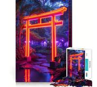 Puzzle de 1000 pièces Porte Japonaise Neon Torii pour Adolescents Jeu apaisant et Relaxant Découpe Nette Joli Cadeau (38x52cm)