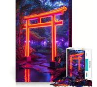 Puzzle de 1000 pièces Porte Japonaise Neon Torii pour Adolescents, Jeu de logique, Joie familiale, découpe de précision, Cadeau Exquis (38x26cm)