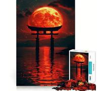 Puzzle de 1000 pièces Porte Torii de la Lune de Sang,pièces à emboîter,Jeu de Concentration Amusant,Moment de détente,décoration de Noël (38x52cm)