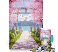 Puzzle de 1000 pièces Porte Torii en Fleurs de Cerisier Jeu de réflexion Amusant et précis Idéal pour Un Moment de détente et de Calme Cadeau de Noël apaisant (50x75cm)